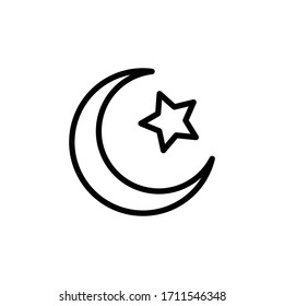 Símbolo de línea de estrella y media luna. Vector de plantilla de diseño