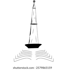 Islamic symbol tower with crescent moon on top.