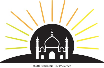 Islamic symbolism with mosque and arabic calligraphy isolated on white background, Vector, illustration