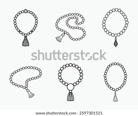 Islamic tasbih outline icon bundle set in isolated flat line art vector illustration for eid celebration