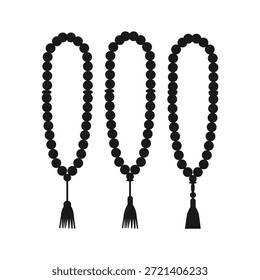 Cuentas de oración islámicas Tasbih, icono simple del arte de la línea en blanco y negro de cuentas de oración islámica