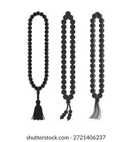 Cuentas de oración islámicas Tasbih, icono simple del arte de la línea en blanco y negro de cuentas de oración islámica