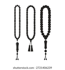 Cuentas de oración islámicas Tasbih, icono simple del arte de la línea en blanco y negro de cuentas de oración islámica