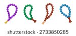 Islamic tasbih prayer beads vector cartoon icon set. Collection of flat colorful misbaha with tassel isolated on transparent background for Ramadan, Islamic worship. Muslim faith 2d design element