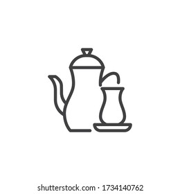 Islamic teapot and glass line icon. linear style sign for mobile concept and web design. Ramadan kareem outline vector icon. Symbol, logo illustration. Vector graphics