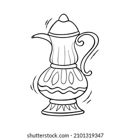 Tetera islámica con ilustraciones vectoriales simples dibujadas a mano