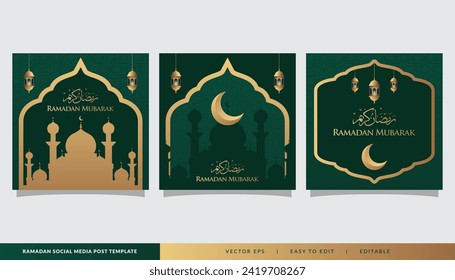 Islamic template background, green set square banner for ramadan kareem feed social media post