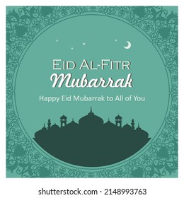 Islamic template or background, happy Eid 2022. Monochrome simple square shape.