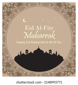 Islamic template  or background, happy Eid Al Fitr. Eid design vector. eid illustration. monochrome. simple square shape. light brown