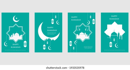 Islamic template background, mosque ramadan ornament, hanging lamp, star moon with simple blue color.vector illustration eps10