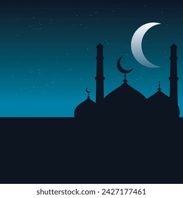 Islamic template features a carefully crafted layout with elements such as mosque, crescent moons, and stars, all symbolizing the spirituality and festivities of the holy month.