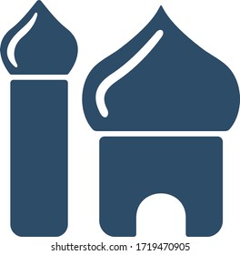 Plantilla islámica, icono de mezquita. Ramadán, signo de Eid. Icono plano para el concepto religioso.