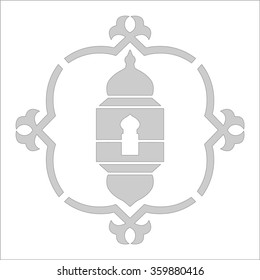 Islamic Template Stencil Pattern Arabesque, Eid Mubarak, Lantern, Grey, White