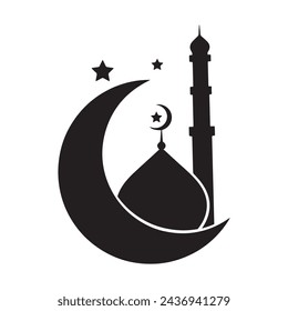Islamic template, stencil, pattern, grey mosque, icon, isolated on white background. Vector illustration.