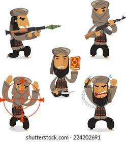 Islamic terrorist with Islamic terrorist with machine gun  vector illustration.