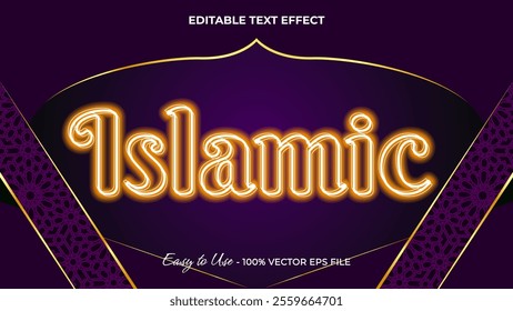 Islamic text effect, luxury festival graphic style light editable text