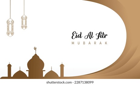 Islamic theme design template for Eid Al-Fitr celebration with minimalist and clear clean mosque and lantern decoration