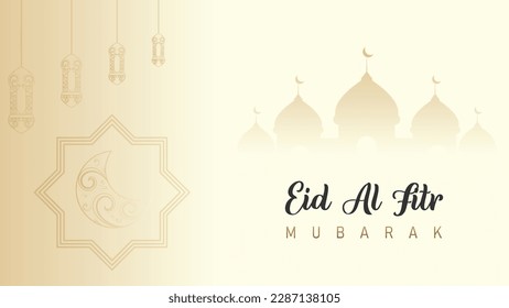 Islamic theme design template for Eid Al-Fitr celebration with minimalist and clear clean mosque and lantern decoration