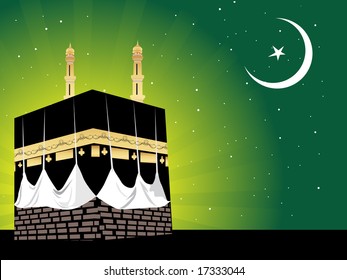 Islamic theme holy mosque in the starry night, illustration