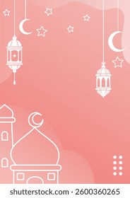 Islamic themed background with lantern and crescent moon components for festive season advertising media