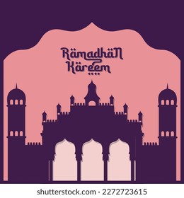 Islamic themed design dominated by purple, with free space for Ramadan, Eid al-Fitr, Eid al-Adha, which can be changed according to needs to be re-shared on social media, EPS vector