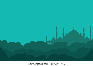 
Islamic themed illustration template with clouds and a mosque.