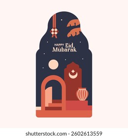 Islamic themed minimalist style windows, combination of Islamic icons, boho Arabic door design for Ramadan and Eid al-Fitr