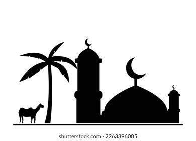 Islamic themed silhouette. silhouette of mosque and minaret in desert