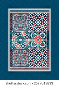 Islamic Tile Design With Geometric Patterns in vibrant colors Tones, evoking a sense of traditional artistry and cultural heritage.