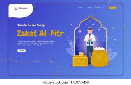 Islamic tradition concept with illustration of Zakat al-Fitr on landing page
