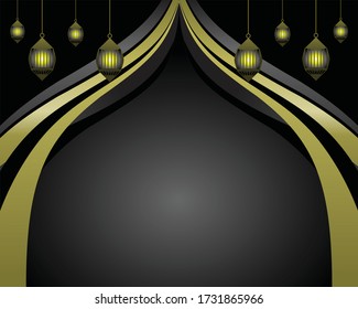 Islamic traditional gold background vector with light lantern