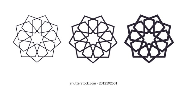 Islamic traditional ninefolded rosette for greetings cards decoration and design on white backgrounds. Vector illustration.