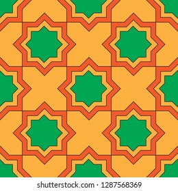 Islamic traditional ornament seamless pattern for textile design. Vector illustration. Tile floor, window design