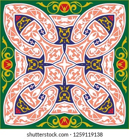 Islamic Traditional Pattern.Bandana print design with borders for fashion textile. 