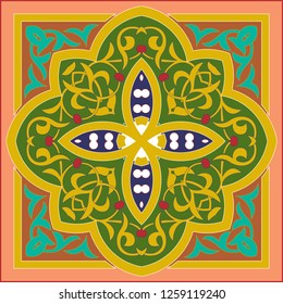 Islamic Traditional Pattern.Bandana print design with borders for fashion textile. 