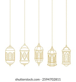  Islamic traditional ramadan kareem ornament lantern line art element decoration