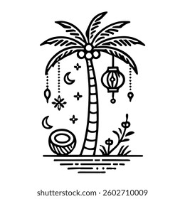 islamic tree coconut ramadan outline