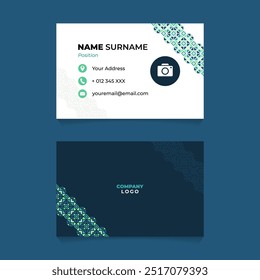 Islamic Turquoise Theme Diagonal Ornament Name Card Design