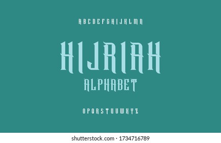 Islamic typeface design. Arabian stylish display font. Alphabet classic typography set.