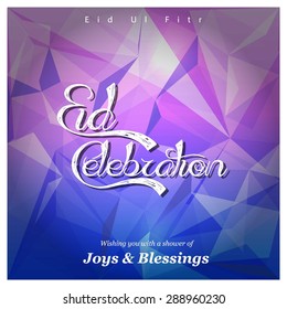 Islamic Typography of text Eid Celebration for Muslim Community festival Eid - Islamic greeting card Vintage background - Pink Blue polygonal shape background polygon wallpaper
