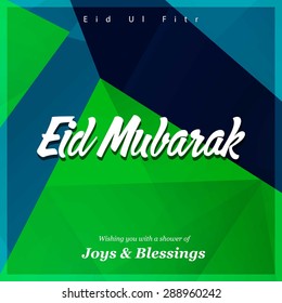 Islamic Typography of text Eid Mubarak for Muslim Community festival Eid - Islamic greeting card Vintage background - green polygonal shape background polygon wallpaper