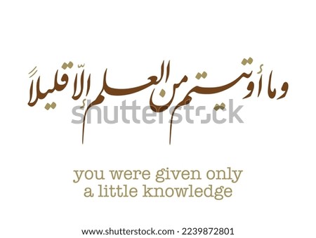 Islamic typography for a verse from  the holy Quran in Arabic calligraphy art, TRANSLATED: you were given only a little knowledge.