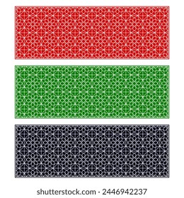 Islamic vector arabesque. Traditional KSA, Oman, UAE, Kuwait flag colors. Islam decorative backgrounds set. template wallpaper for national design, holidays greeting cards. Ornaments in eastern style.