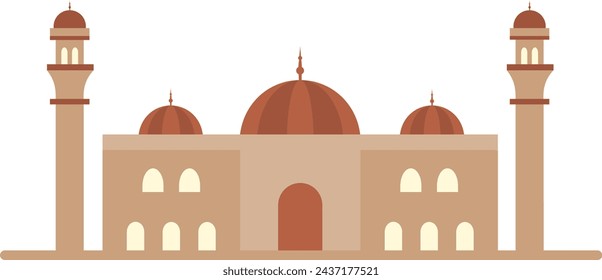 Islamic vector art of a Muslim family, a mosque's grandeur, and a young girl devoutly praying, symbolizing faith and unity.