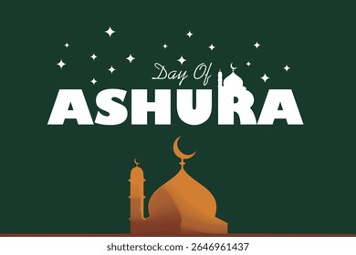 Vetor islâmico de fundo para Dia da Ashura com silhueta da mesquita, lua crescente e estrelas. Perfeito para cartazes religiosos e celebrações culturais.