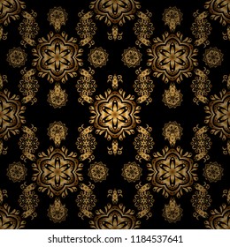 Islamic vector design. Black and golden textile print. Seamless pattern oriental ornament. Floral tiles.