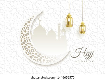 Islamic vector design Hajj greeting card template with moon