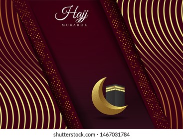 Islamic vector design Hajj greeting card template with moon and kaaba