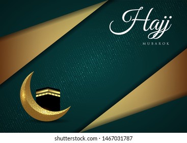 Islamic vector design Hajj greeting card template with moon and kaaba