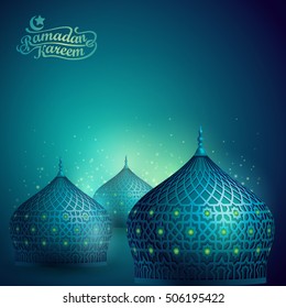 Diseño vectorial islámico domo de mezquita con patrón geométrico para plantilla de bienvenida Ramadan Kareem